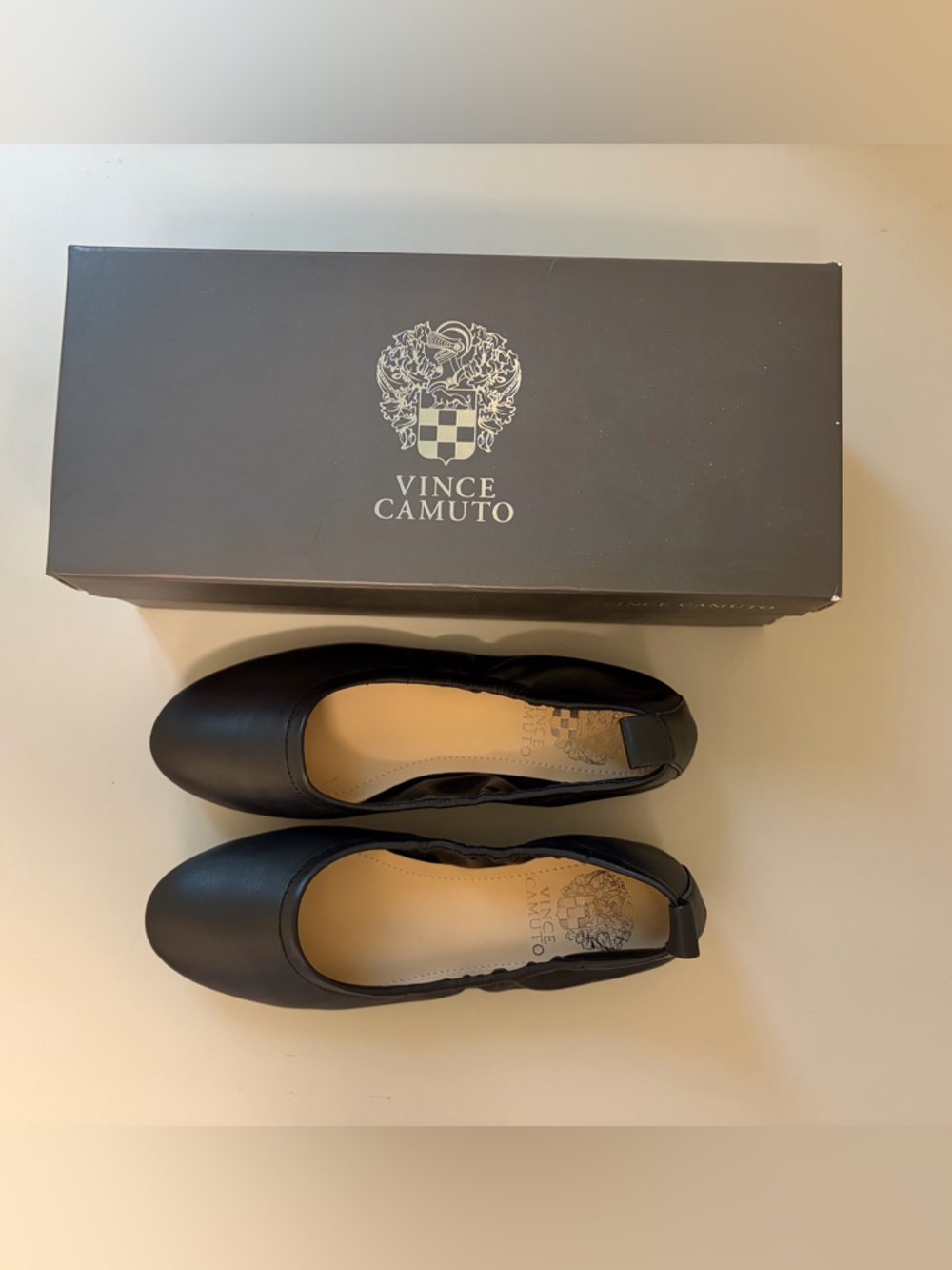 Vince Camuto Etheda Black Ballet Flats Royal Nappa Size 6M,  Slip-on, New in Box
